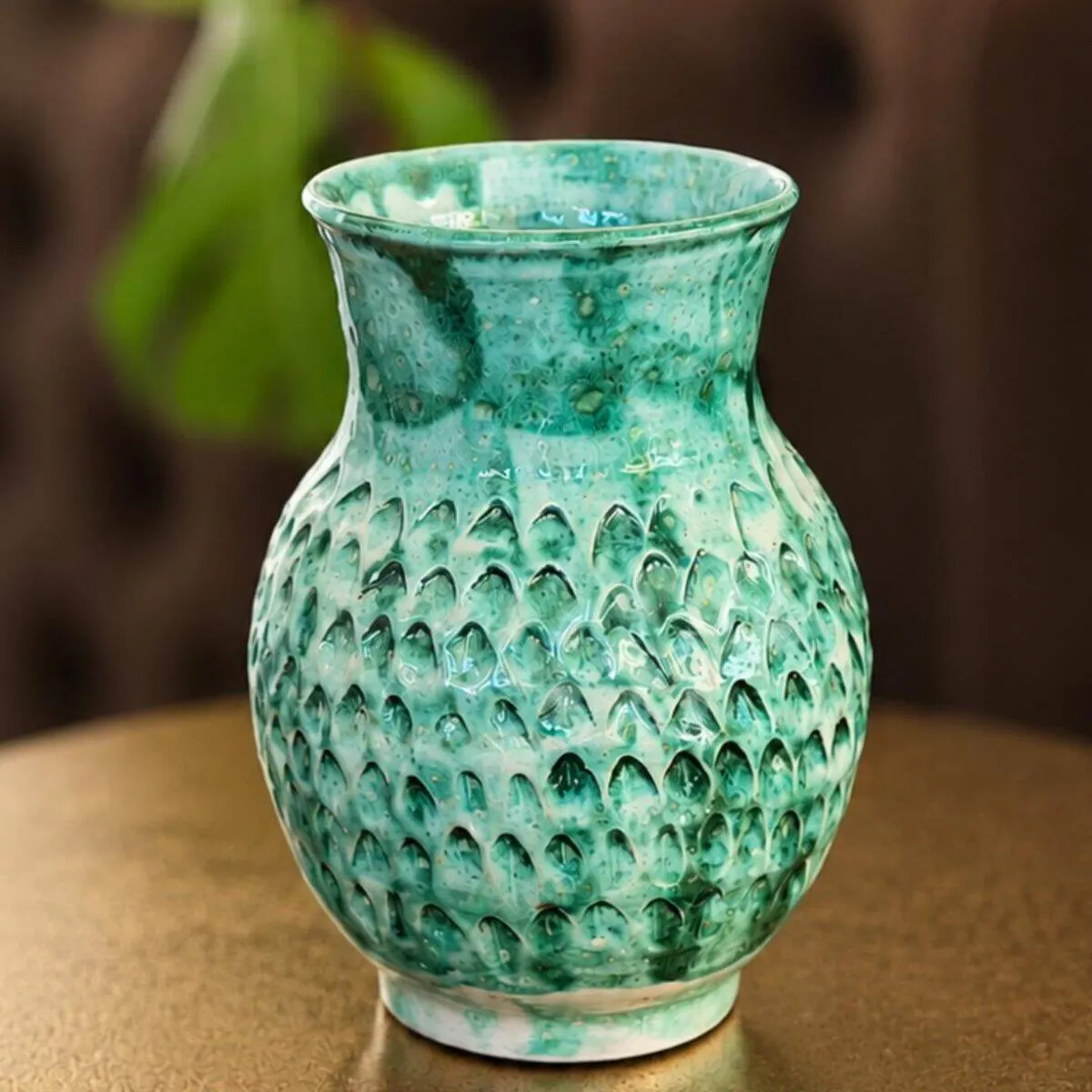 Sea-green handmade ceramic vase with mottled textured glaze by Dizayn74